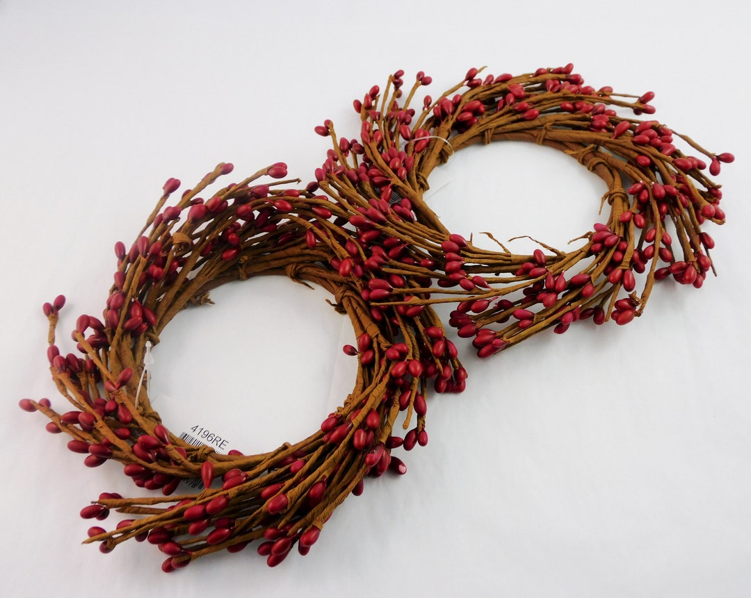 Red Candle Rings Primitive Red Berry Candle Rings, Set of Two, for Holiday Pillar ...