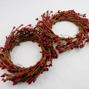 Primitive Red Berry Candle Rings, Set Of Two, For Holiday Pillar Candles.  Bendable Stems, 3.5 Inch Opening To Insert Candle.