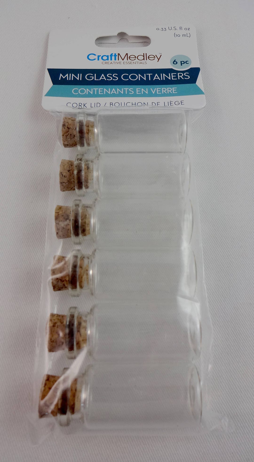 Mini Glass Containers With Cork Tops, Set of Six, to Store Beads