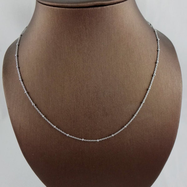 Silver-tone base metal beaded 18 inch thin bead chain with lobster clasp, component for jewelry making necklace projects.