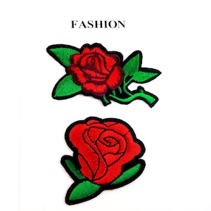 Rose patches, set of 2, embroidered iron on patches to decorate your jeans, jacket or backpack