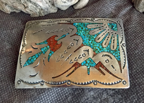 Vintage Signed Gilbert Ortega Enterprises Navajo Silver Turquoise Buckle Belt Vintage Signed Gilbert Ortega Navajo Silver Turquoise Belt  main image 3