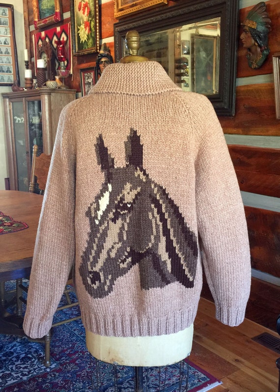 Vintage Men's 1950s Knit Cowichan Horse Cardigan Mary Etsy