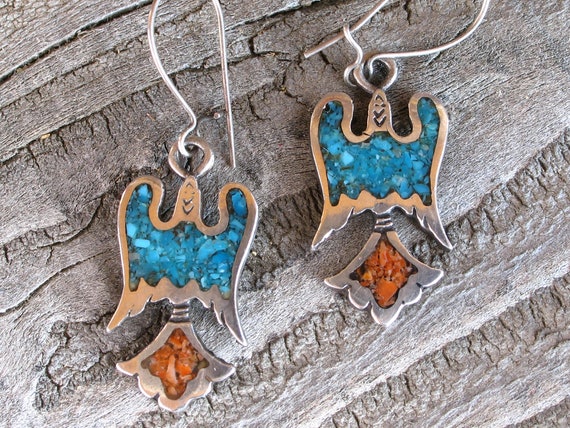 Vintage Native American Turquoise and Coral Chip … - image 1