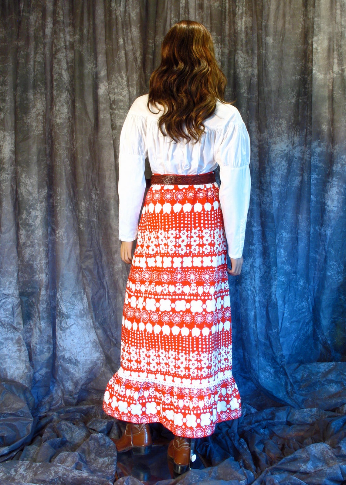 1970s Saloon Novelty Print Maxi Skirt | S/M