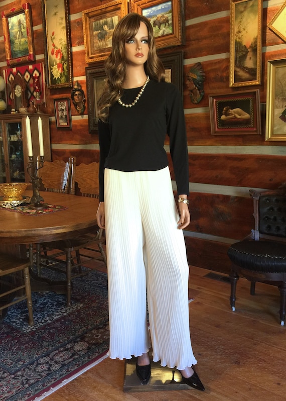 Vintage 70s Micro Pleated Palazzo Pants | Elastic… - image 1