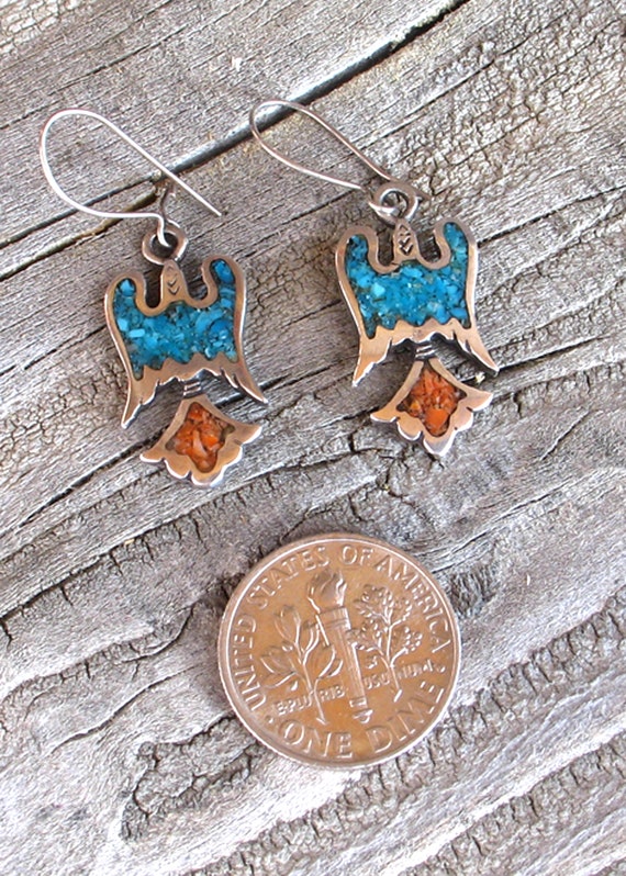 Vintage Native American Turquoise and Coral Chip … - image 2
