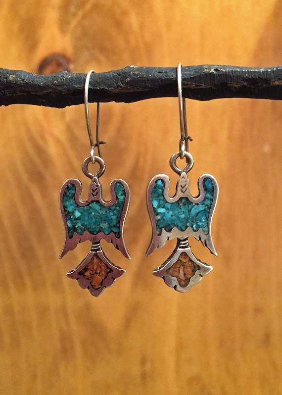 Vintage Native American Turquoise and Coral Chip … - image 4