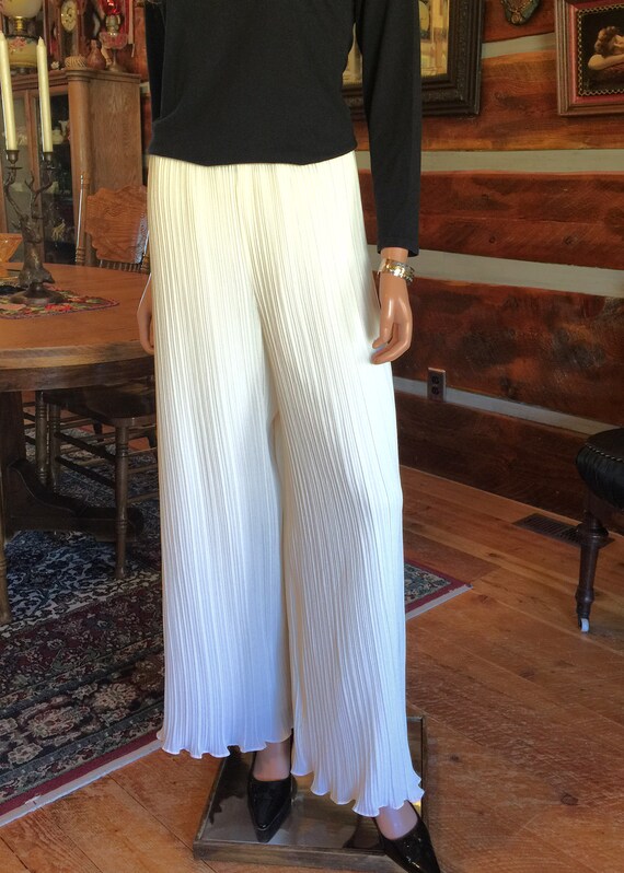 Vintage 70s Micro Pleated Palazzo Pants | Elastic… - image 3