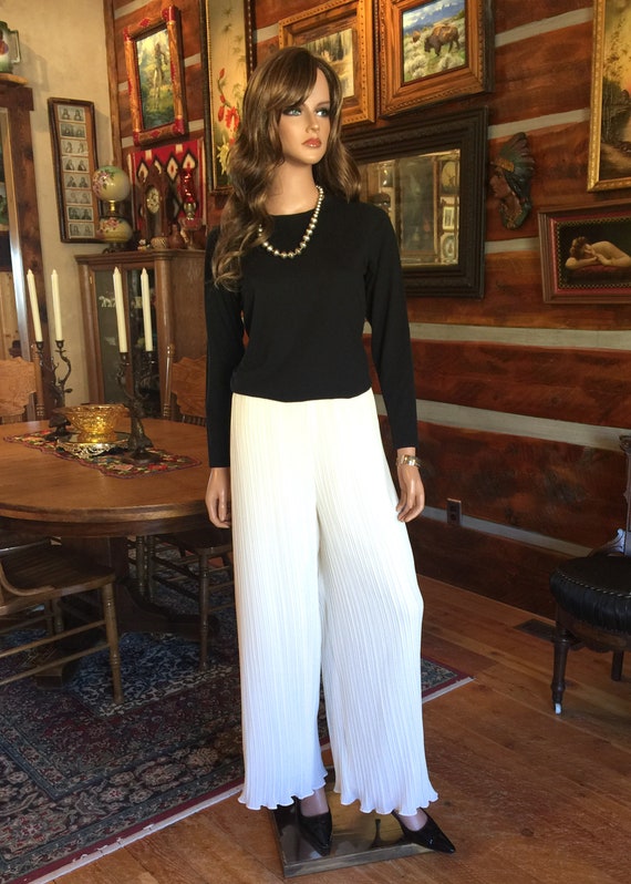 Vintage 70s Micro Pleated Palazzo Pants | Elastic… - image 2