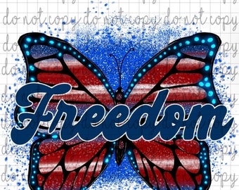 PNG. Instant Download. Freedom Butterfly. Americana. Patriotic. Glitter