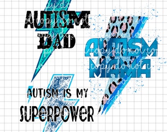 PNG Instant Download. Autism. Lightening Bolt. Dad. Mom. Superpower. Glitter