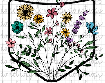 Png instant Download. Pocket design. Wildflowers. Front and Back.