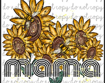 PNG instant Download. Sunflower. Mama. Retro. Bee. Glitter. Vintage