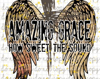 PNG. Instant Download. Wings. Cross. Amazing Grace. Religious. Glitter