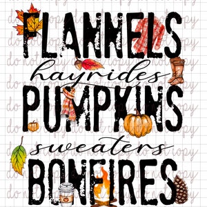 PNG. Instant Download. Fall. Flannel. Sweater. Hayrides. Pumpkins. Bonfires.
