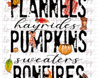 PNG. Instant Download. Fall. Flannel. Sweater. Hayrides. Pumpkins. Bonfires.