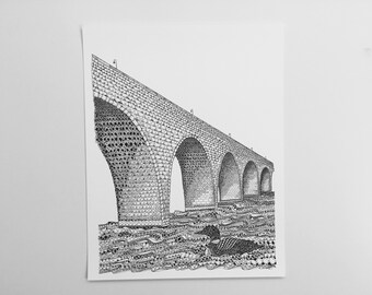 Stone Bridge Drawing Etsy