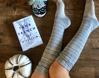 Thigh High Socks, Grey Sweater Socks, Women's Long Over the Knee Socks, Gift for Her, Cotton Knitted Boot Socks, Thigh Highs, Gift PM-081G