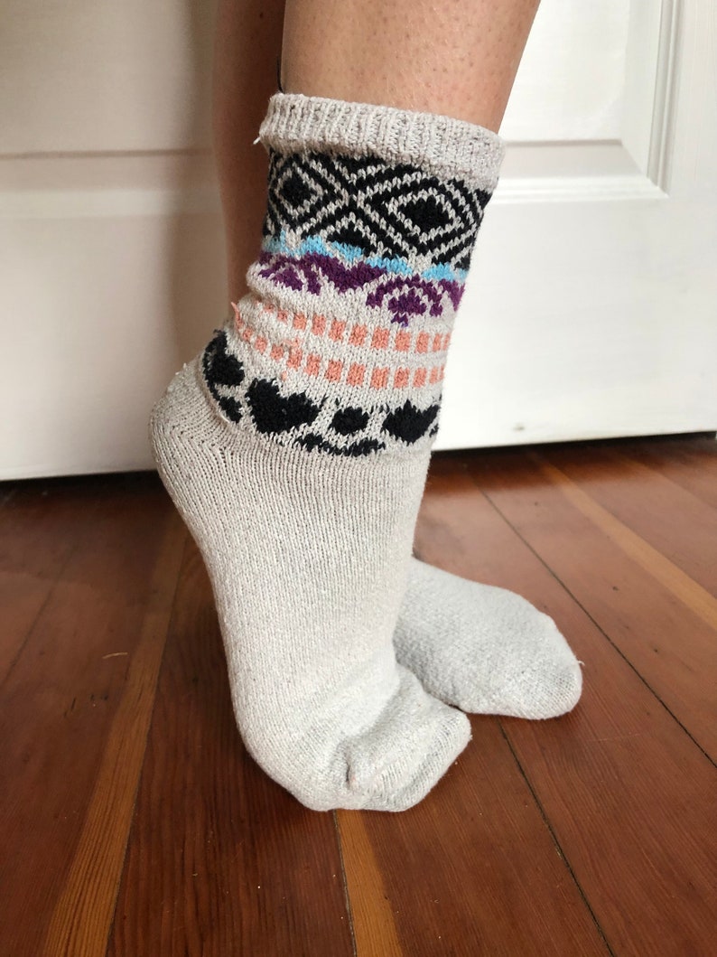 Womens Knit Socks Fair Isle Pattern Ivory Patterned Socks Etsy