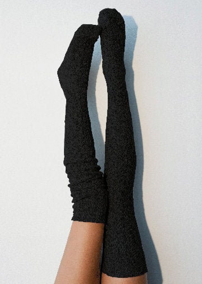 Thigh High Socks, Black Knee High, Women's Long Over the Knee Knit Sweater Socks, Cozy Gift for Her, Soft Socks, Recycled Cotton PM-088K 