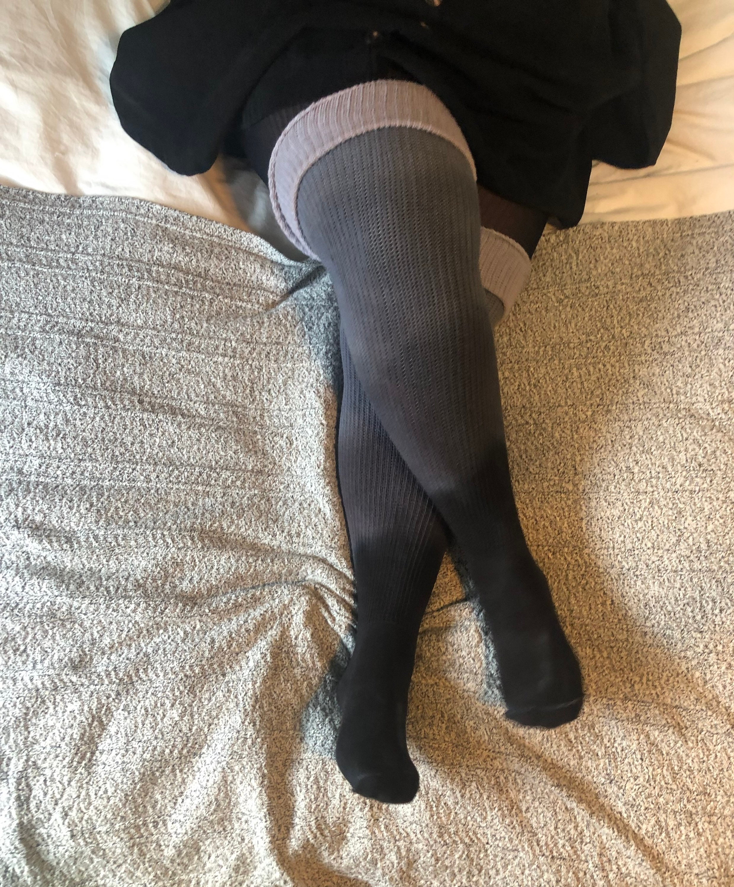 Pre Order Plus Size Thigh High Socks Black-grey Dip