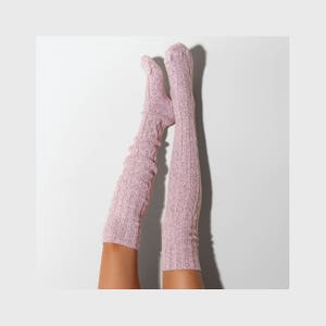 Thigh High Socks, Pink Socks, Cozy Girlfriend Gift, Long Over the Knee Socks, Cable Knitted Boot Socks, OTK Thigh Highs, Fall Accessories