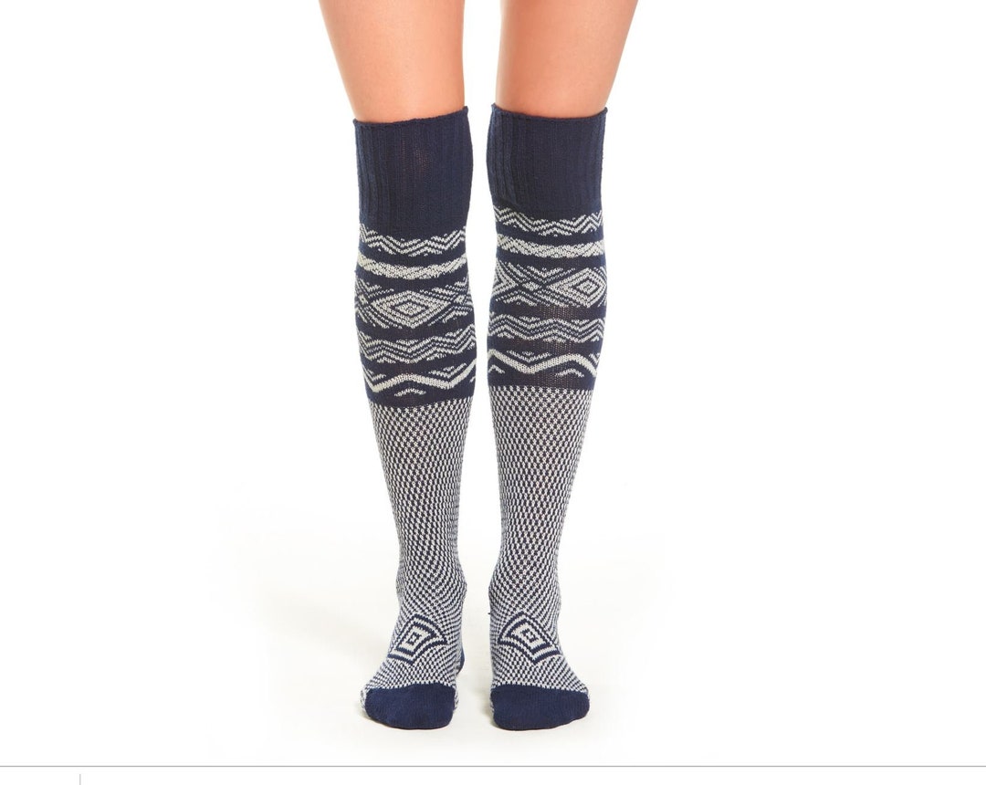 Navy Knee High Socks Blue Socks for Women Blue and White Etsy