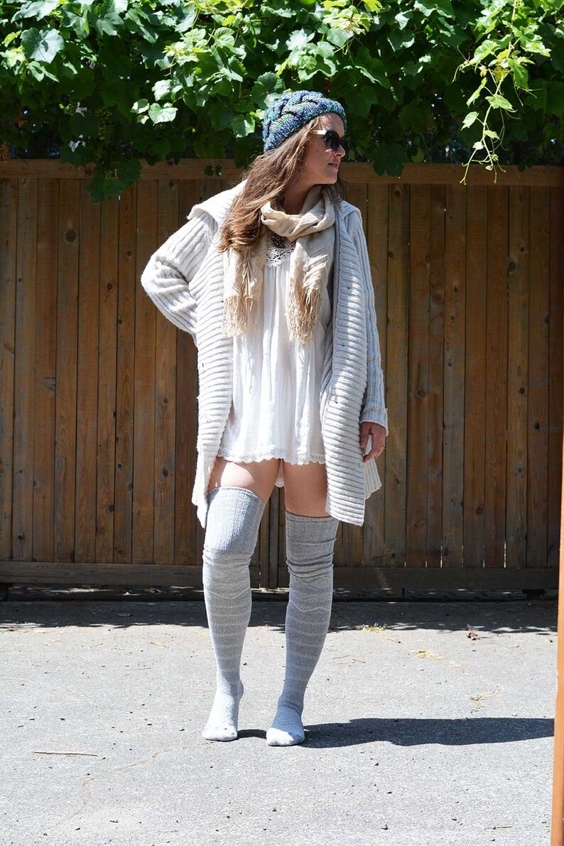 Thigh High Socks Grey Sweater Socks Women's Long Over Etsy