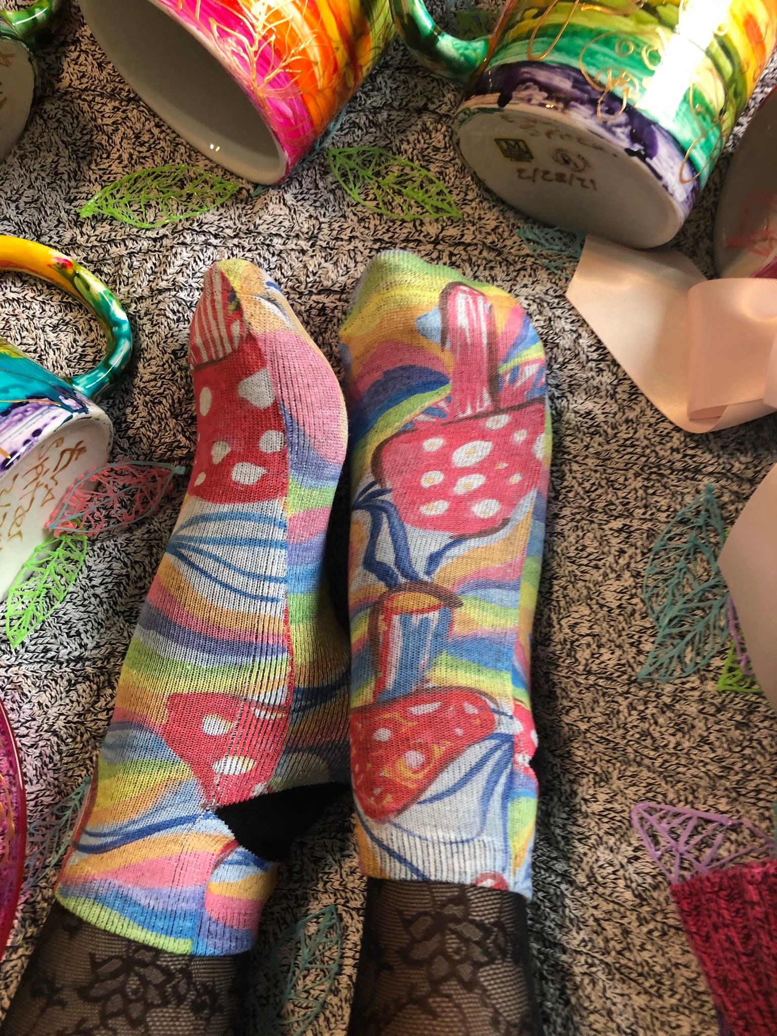 Mushroom Socks Short Socks for Spring Fun Socks Red and Etsy