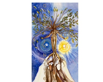 Goddess wall art print - Inspirational tree woman art - Watercolor small art print - Boho Sun and Moon - Sacred Woman - Divine Feminine art