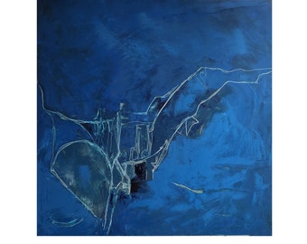wall art abstract acrylic painting blue -contemporary art - 24x24 original wall art painting - modern art - blue painting abstract landscape