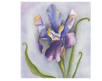 wall art painting iris flower watercolor - purple iris art - small square painting - original - Gray purple -contemporary floral -beautiful