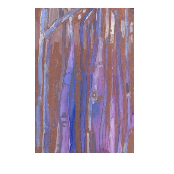 art original painting aspen trees - purple copper metallic painting - alcohol ink art - small abstract art landscape - 5x7 - western shabby