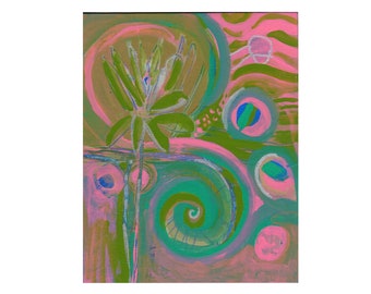 abstract acrylic painting pink green - 8x10 art wall decor - contemporary wall painting - special art