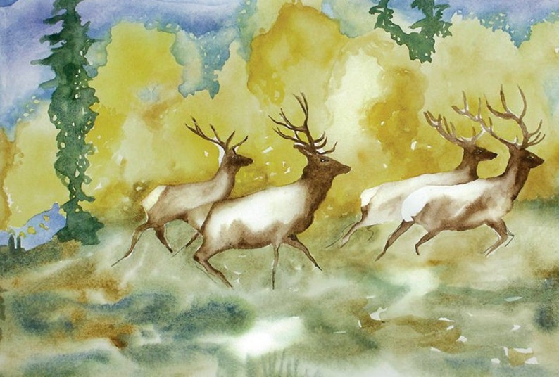 Wall art prints elk watercolor Colorado Fall Mountain Art Elk animal wilderness art art Colorado woodland natural landscape image 3