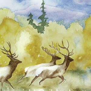 Wall art prints elk watercolor Colorado Fall Mountain Art Elk animal wilderness art art Colorado woodland natural landscape image 4