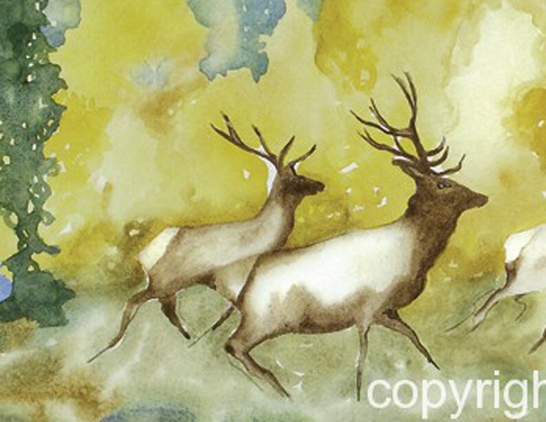 Wall art prints elk watercolor Colorado Fall Mountain Art Elk animal wilderness art art Colorado woodland natural landscape image 2