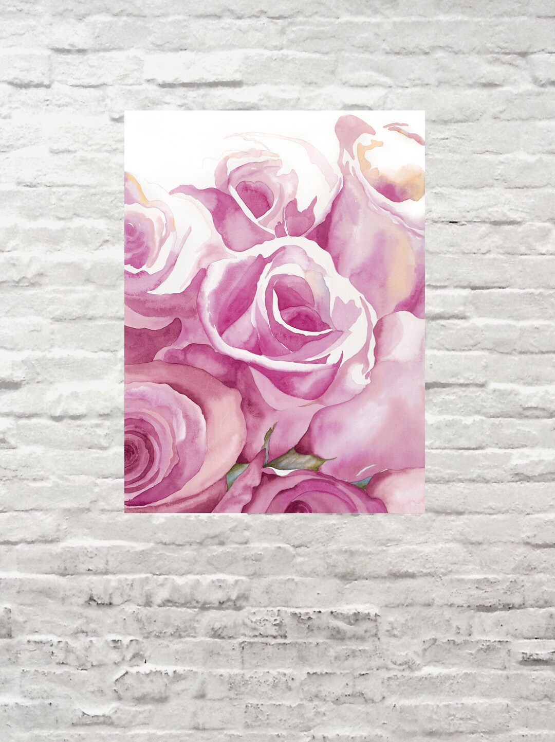Art Painting Original - Pink Rose Watercolor Painting: Large Floral ...