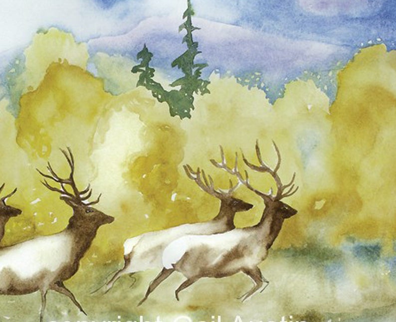 Wall art prints elk watercolor Colorado Fall Mountain Art Elk animal wilderness art art Colorado woodland natural landscape image 6