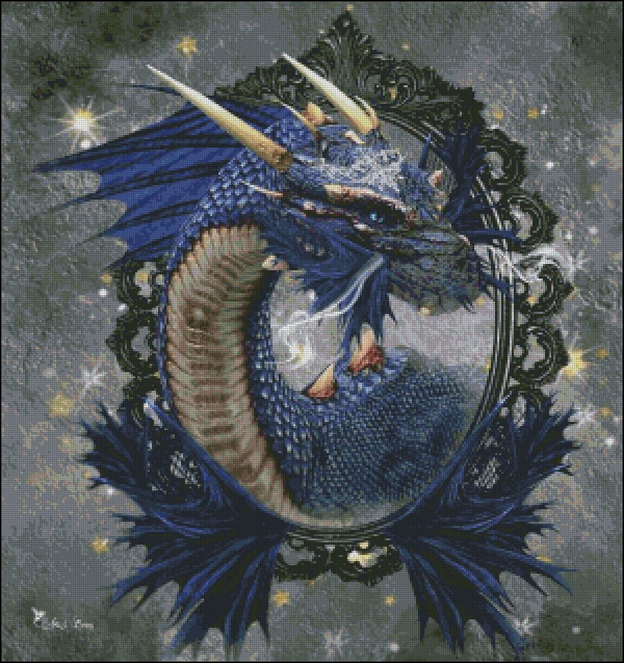 Blue Dragon Counted Cross Stitch Pattern DIY PDF DMC