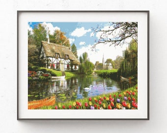 Lakeside Cottage by Dominic Davison - Cross Stitch Pattern PDF Format