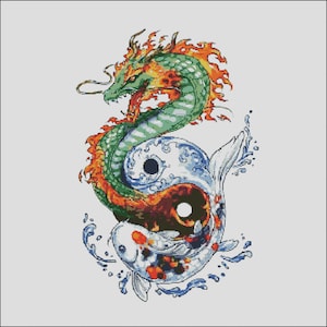 Dragon and Koi Equilibrium - Cross Stitch Pattern Pdf