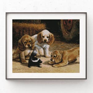 Three puppies Counted Cross Stitch Patterns - Printable Chart PDF Format Needlework Embroidery Crafts DIY DMC color