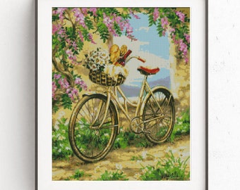 Bicycle With Flower Basket Cross Stitch Patterns PDF