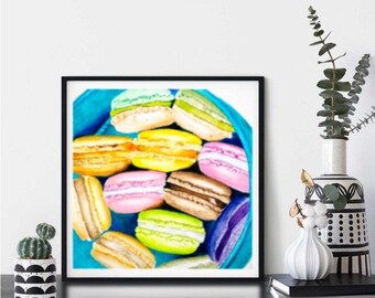 Voedsel Aquarel Schilderij - Keuken Kunst, Macarons, Home Decor