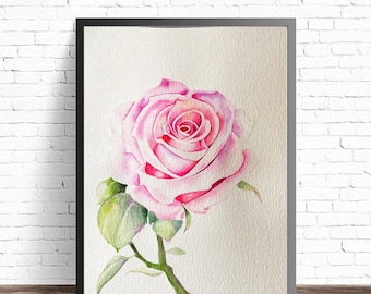 Rose Watercolor Print: Floral Wall Art Home Decor