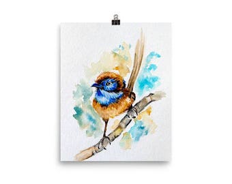 Blue bird Watercolor Painting, Bird Art Prints