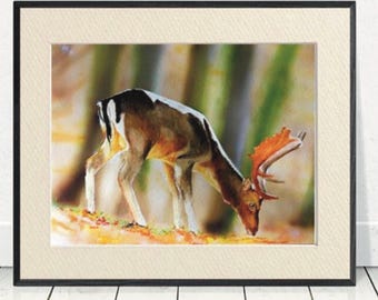 Deer Art Print, Watercolor Painting,Fall home decor, Wall Art