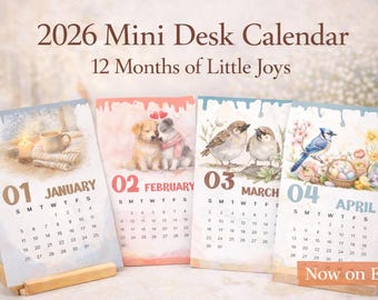 2026 Mini Desk Calendar • Illustrated Art Calendar Cards • Seasonal Watercolor Desk Decor • Small Calendar Gift for Office, Home & Teachers